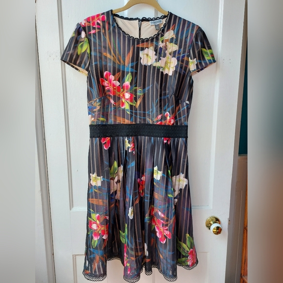 Chelsea28 Striped Floral Fit & Flare Dress Size Large - Picture 7 of 7